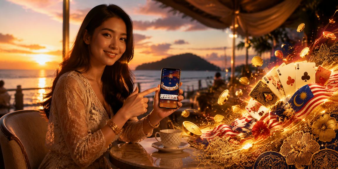 Pemain muda di Kota Kinabalu menggunakan telefon untuk main Teen Patti